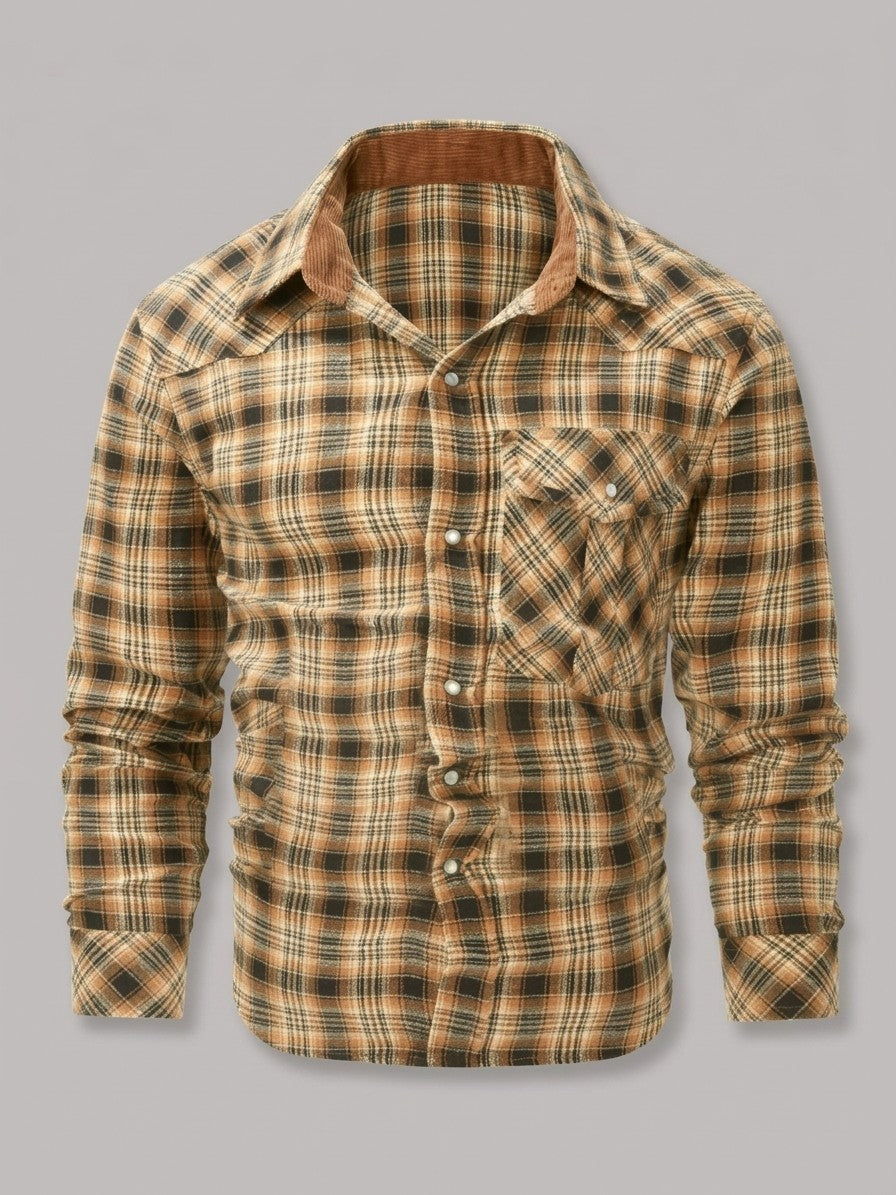 Siracusa Men's Vintage Plaid Western Shirt — tan — packshot