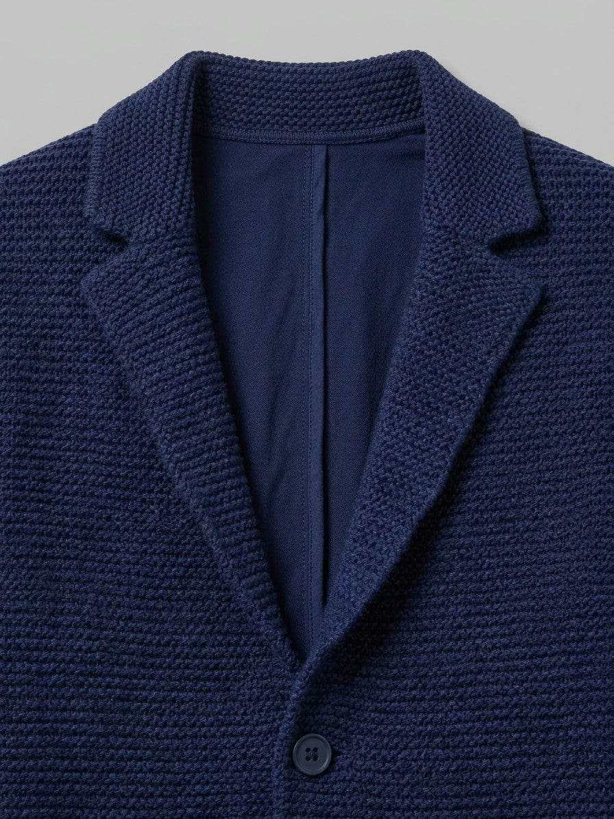 Sirmione Men's Knit Blazer — navyblue — detail-collar