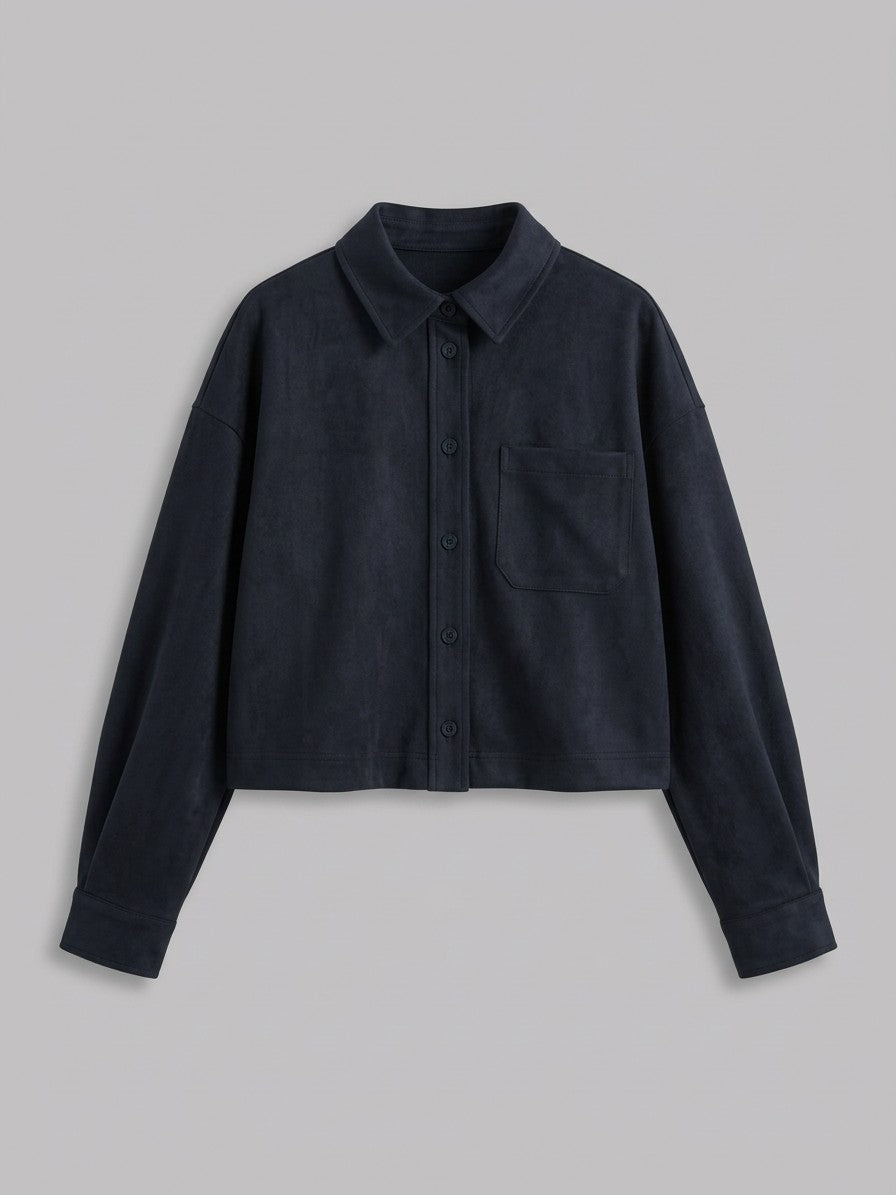 Sirolo Women's Cropped Suede Shirt Jacket — darknavy — packshot
