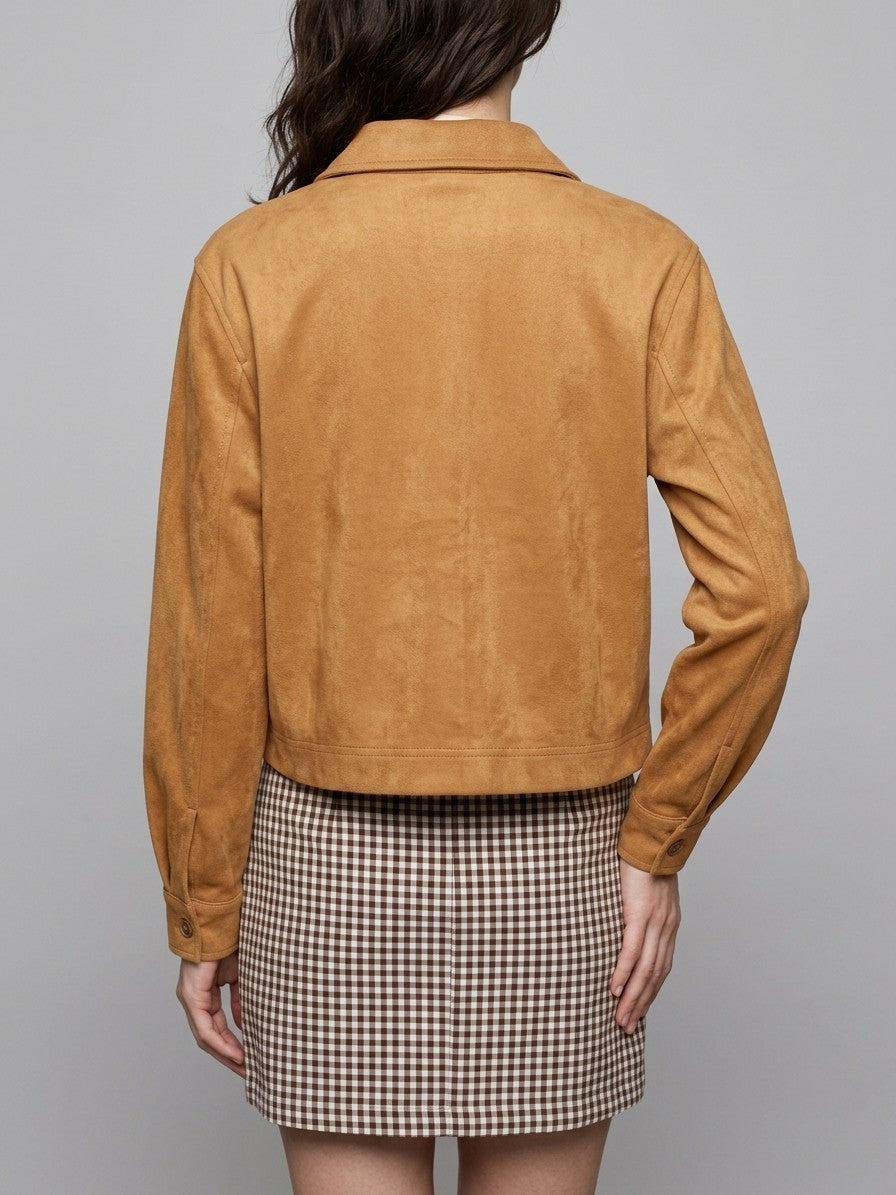 Sirolo Women's Cropped Suede Shirt Jacket — ochre — back