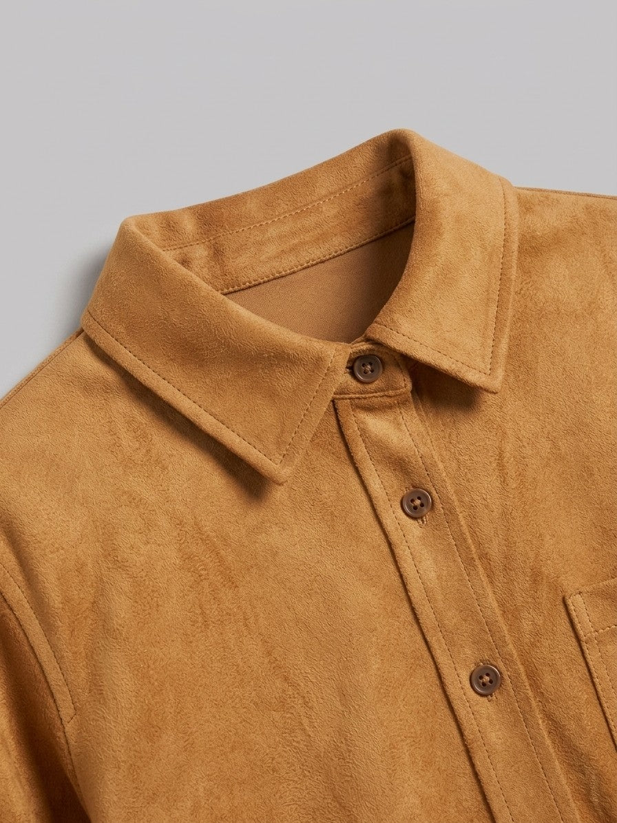 Sirolo Women's Cropped Suede Shirt Jacket — ochre — detail-2