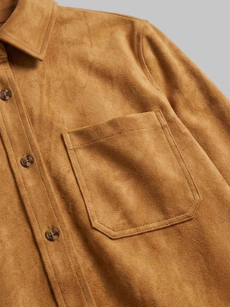 Sirolo Women's Cropped Suede Shirt Jacket — ochre — detail-collar