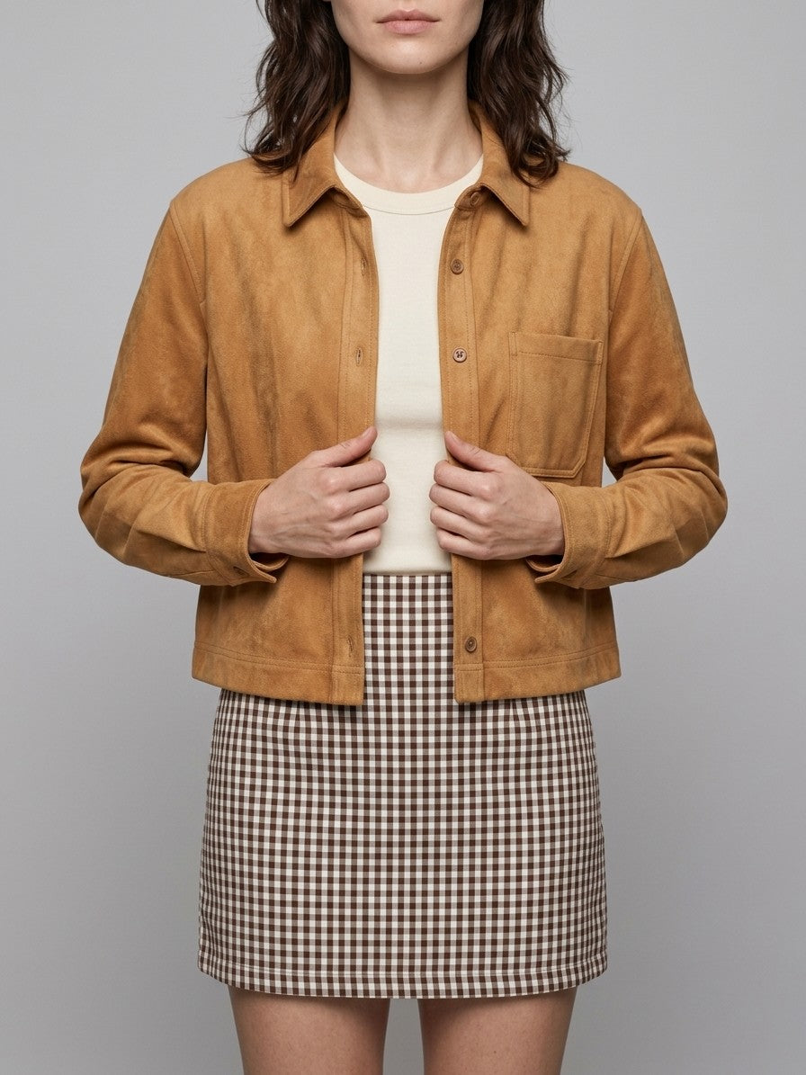 Sirolo Women's Cropped Suede Shirt Jacket — ochre — front
