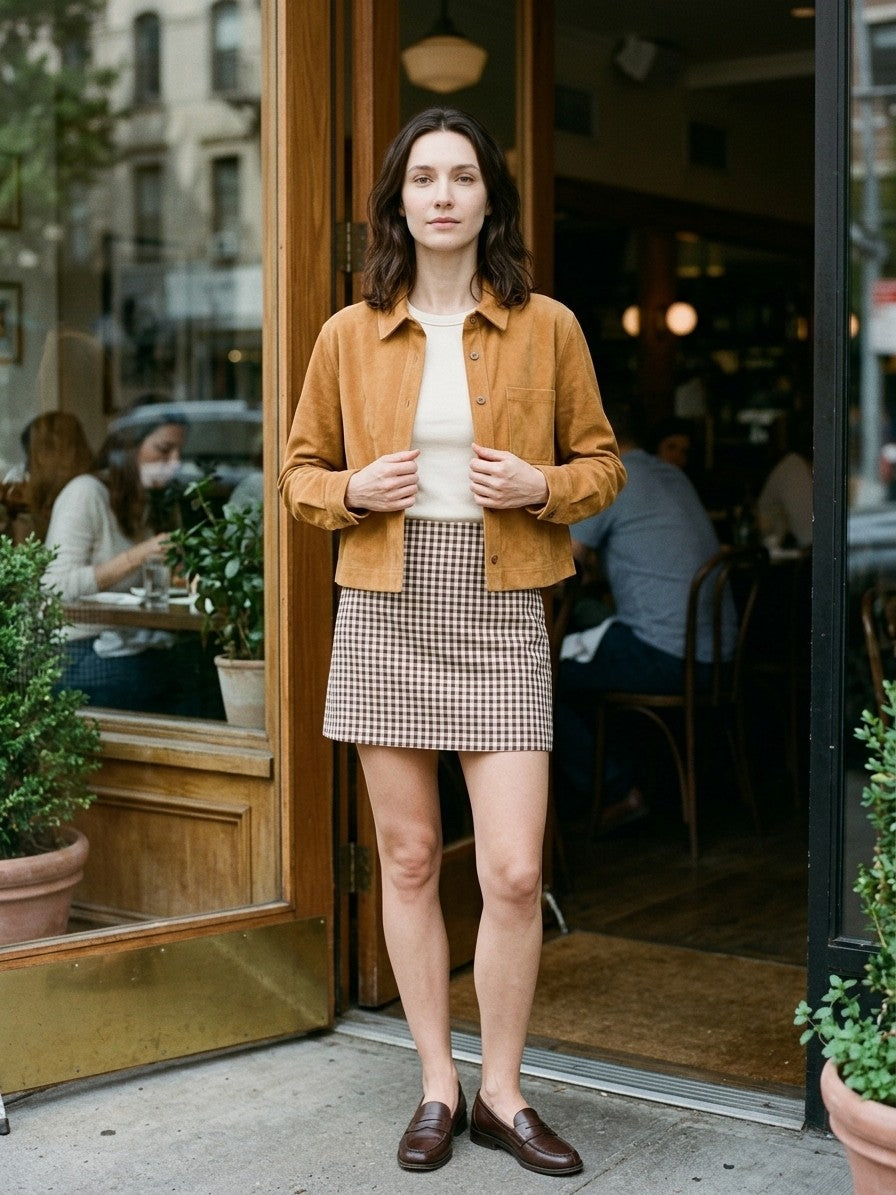 Sirolo Women's Cropped Suede Shirt Jacket — ochre — lifestyle