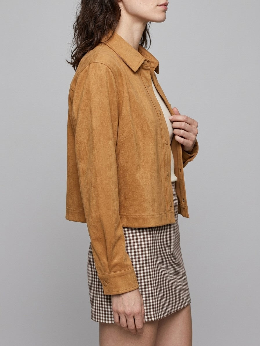 Sirolo Women's Cropped Suede Shirt Jacket — ochre — side