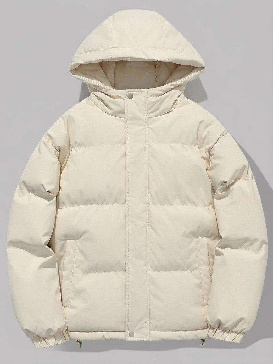 Soave Men's Wide-Channel Hooded Puffer Jacket — beige — packshot