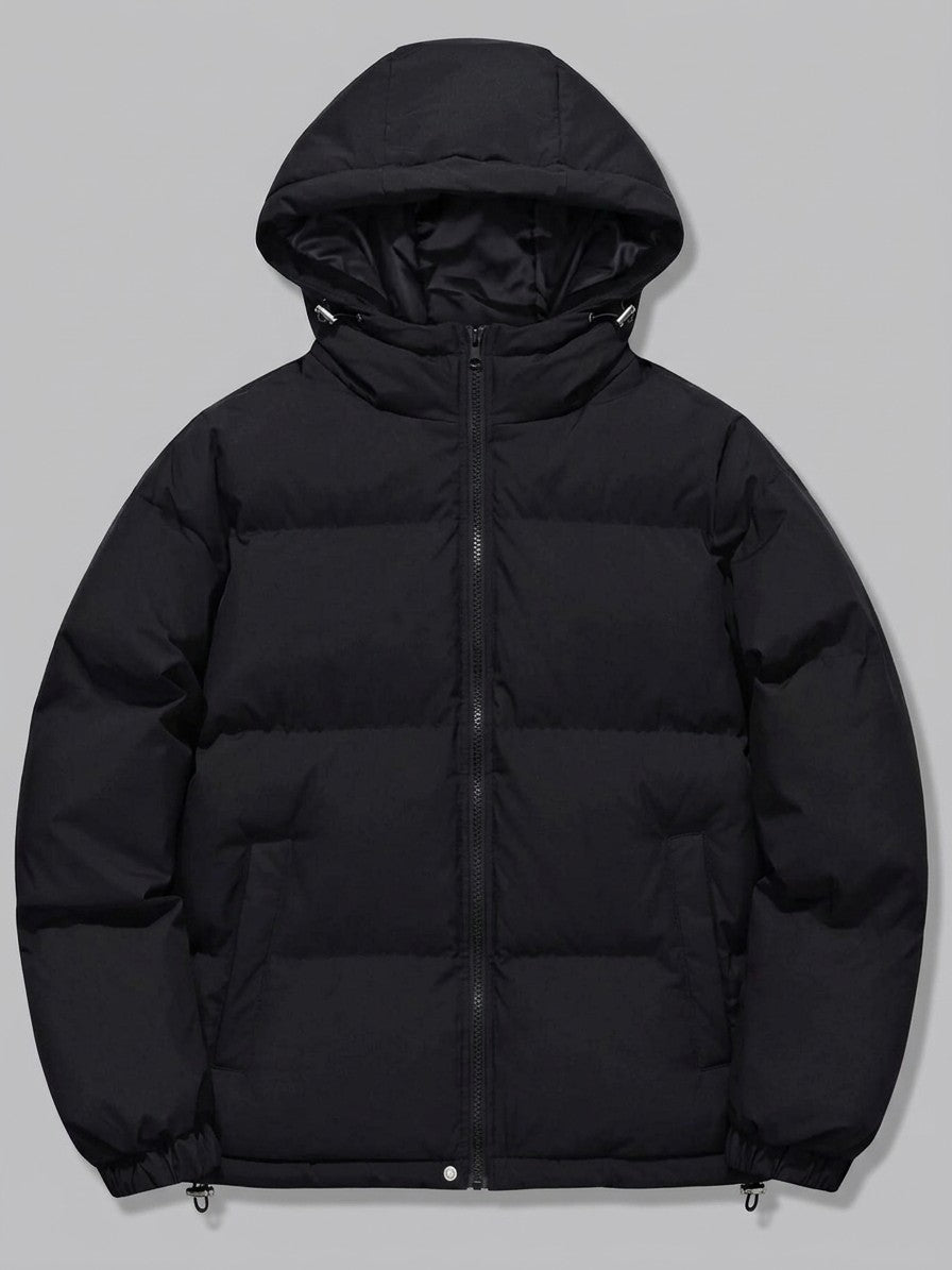 Soave Men's Wide-Channel Hooded Puffer Jacket — black — packshot