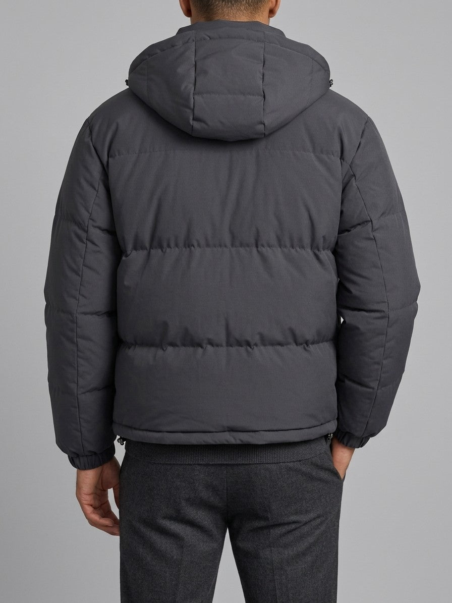 Soave Men's Wide-Channel Hooded Puffer Jacket — darkgray — back
