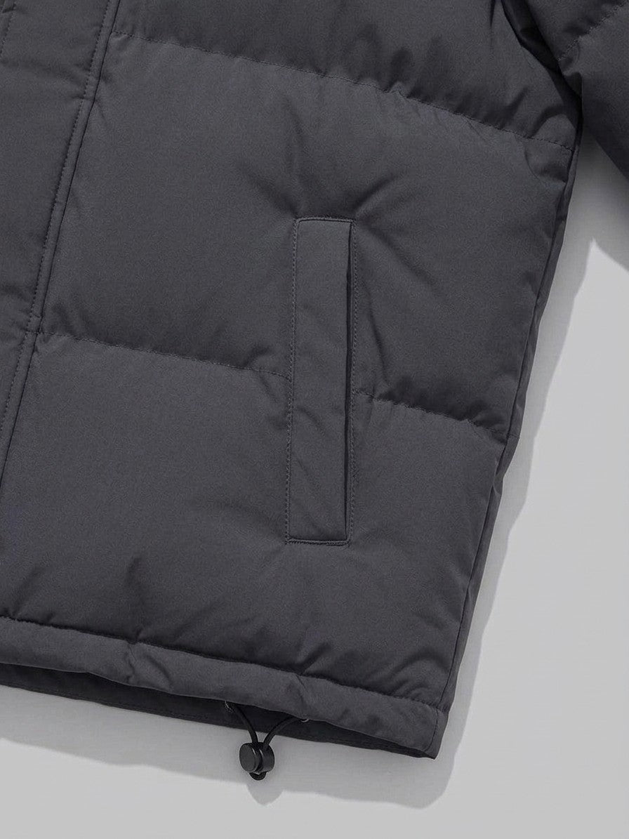 Soave Men's Wide-Channel Hooded Puffer Jacket — darkgray — detail-collar