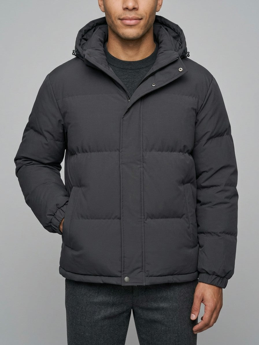 Soave Men's Wide-Channel Hooded Puffer Jacket — darkgray — front