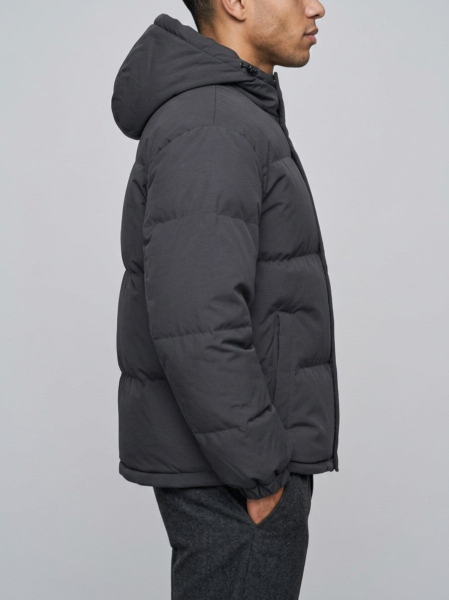 Soave Men's Wide-Channel Hooded Puffer Jacket — darkgray — side