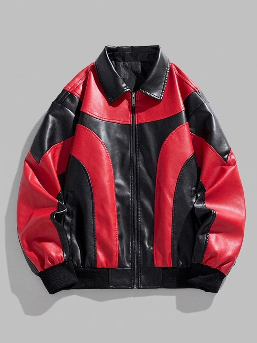 Solferino Men's Color-Block Faux Leather Racer Jacket — red — packshot