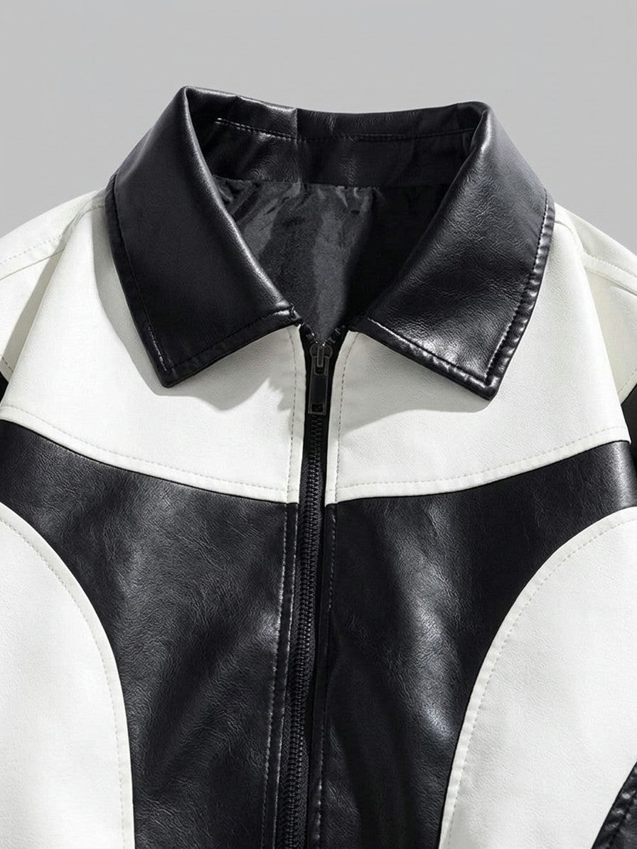 Solferino Men's Color-Block Faux Leather Racer Jacket — white — detail-2