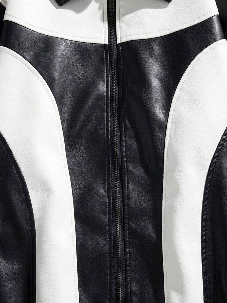 Solferino Men's Color-Block Faux Leather Racer Jacket — white — detail