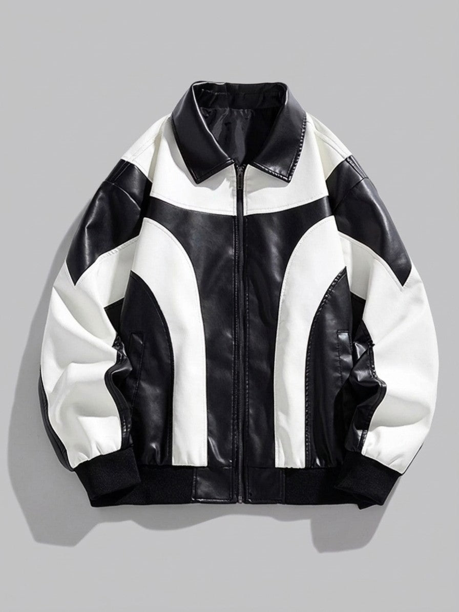 Solferino Men's Color-Block Faux Leather Racer Jacket — white — packshot