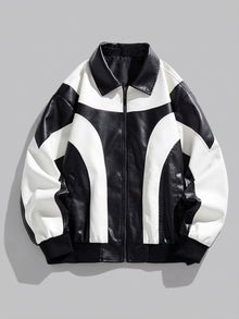 Solferino Men's Color-Block Faux Leather Racer Jacket