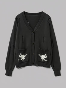 Solopaca Men's Distressed Cherub Intarsia Cardigan