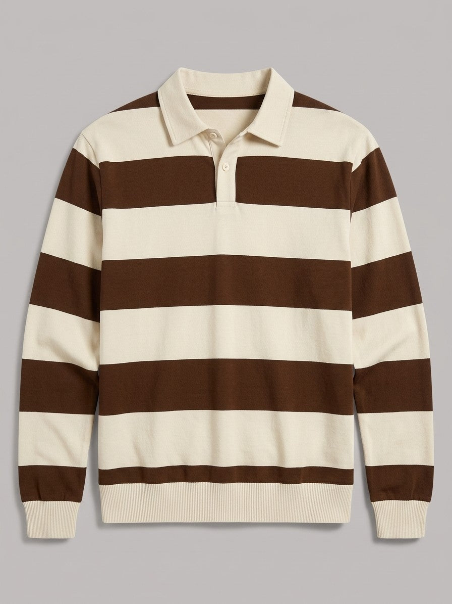 Soncino Men's Block-Stripe Rugby Polo — brown — packshot