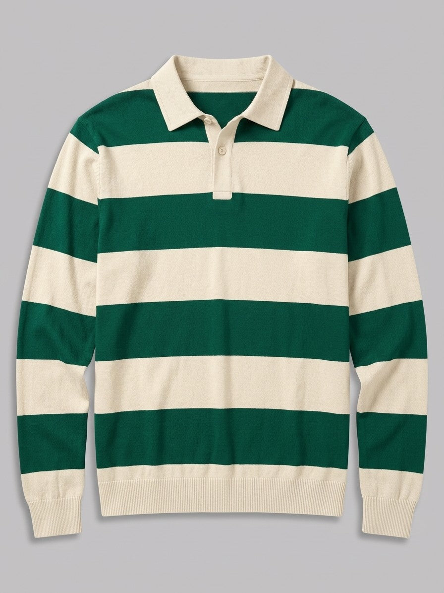 Soncino Men's Block-Stripe Rugby Polo — forestgreen — packshot