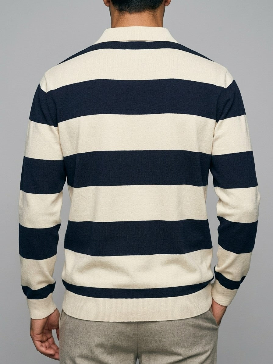 Soncino Men's Block-Stripe Rugby Polo — navy — back