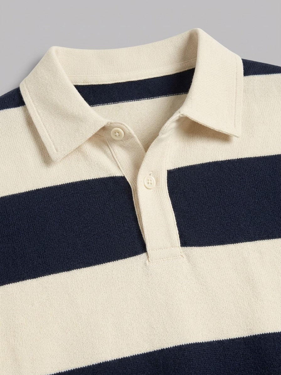 Soncino Men's Block-Stripe Rugby Polo — navy — detail