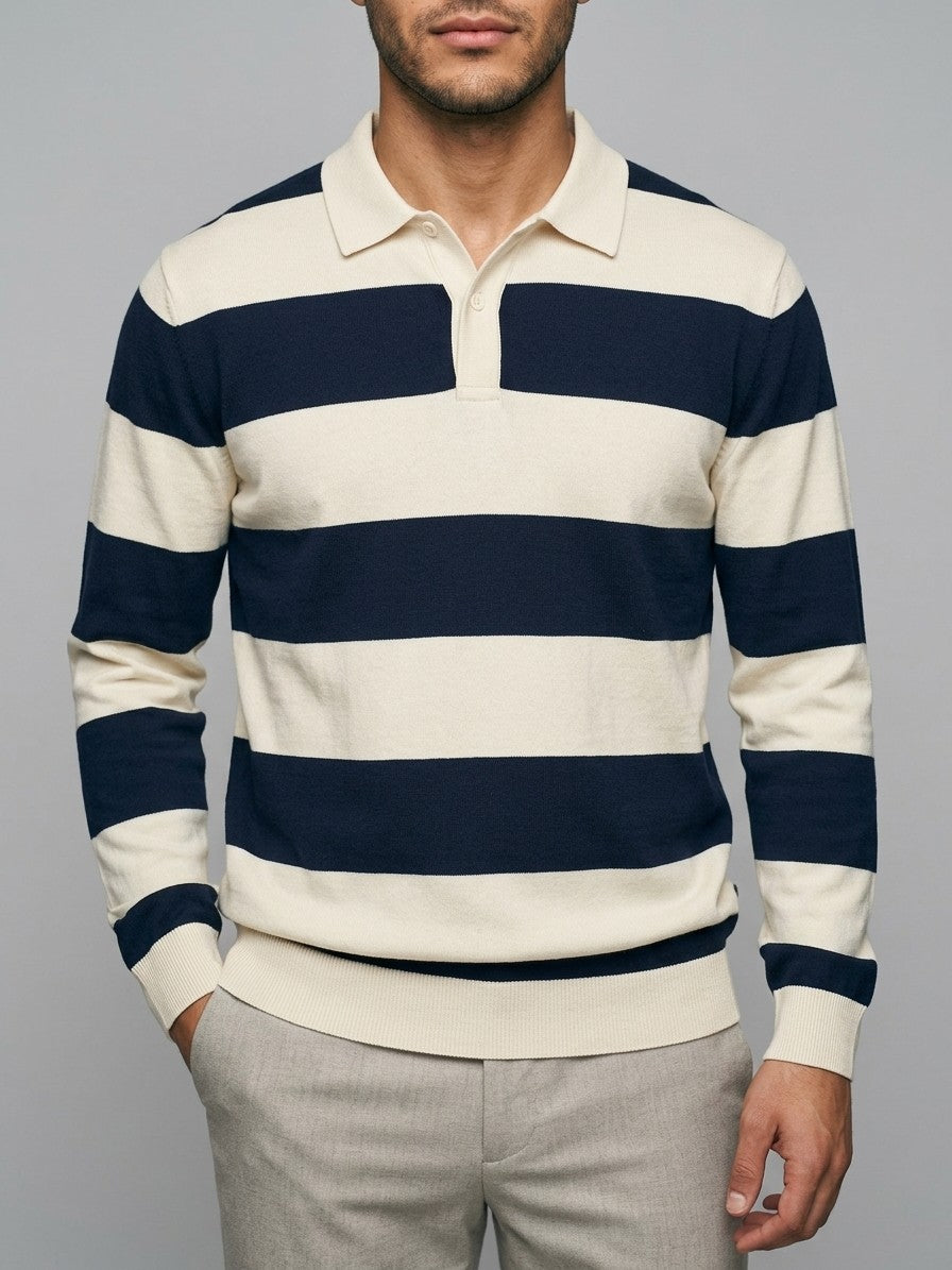 Soncino Men's Block-Stripe Rugby Polo — navy — front