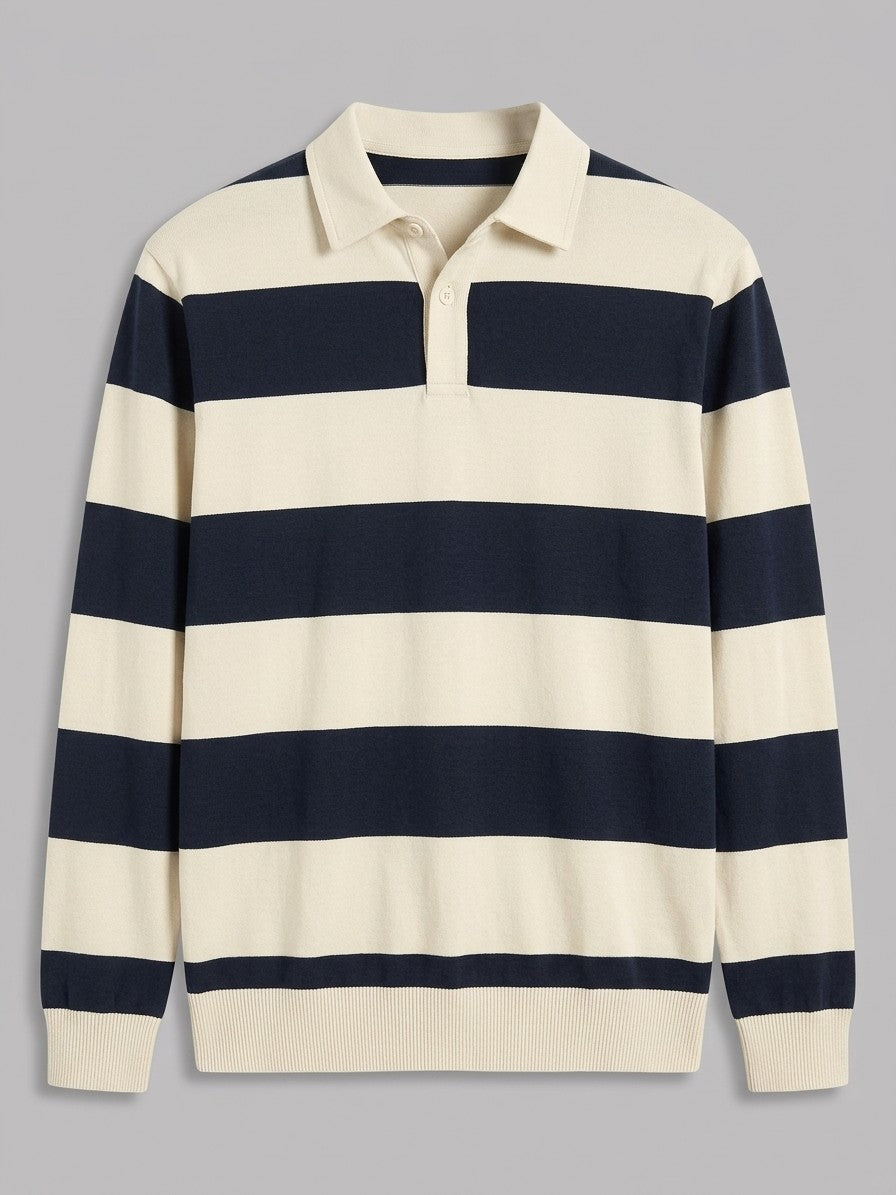 Soncino Men's Block-Stripe Rugby Polo — navy — packshot