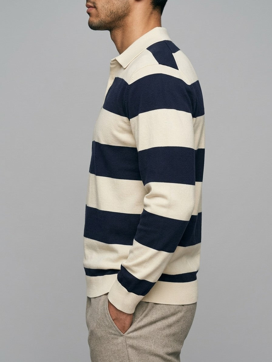 Soncino Men's Block-Stripe Rugby Polo — navy — side