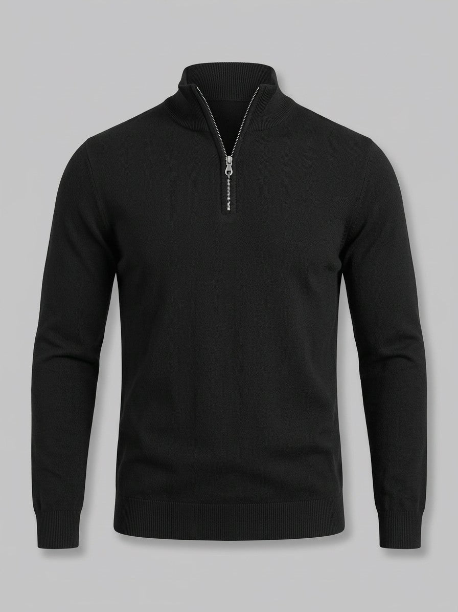 Sondrio Men's Quarter-Zip Stretch Knit Top — black — packshot