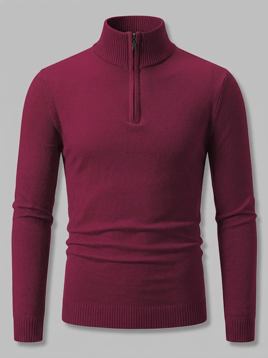 Sondrio Men's Quarter-Zip Stretch Knit Top — burgundy — packshot