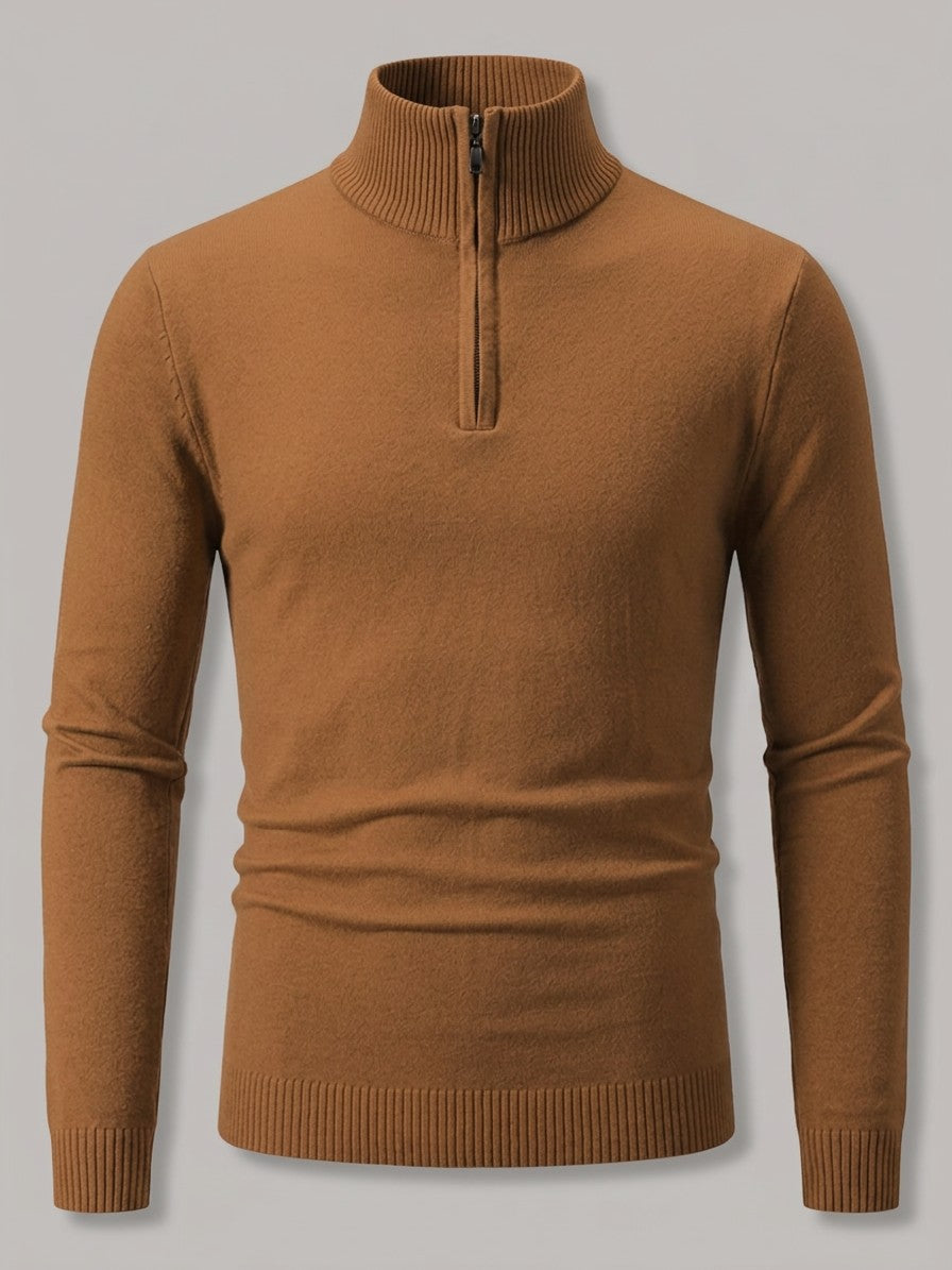 Sondrio Men's Quarter-Zip Stretch Knit Top — caramel — packshot