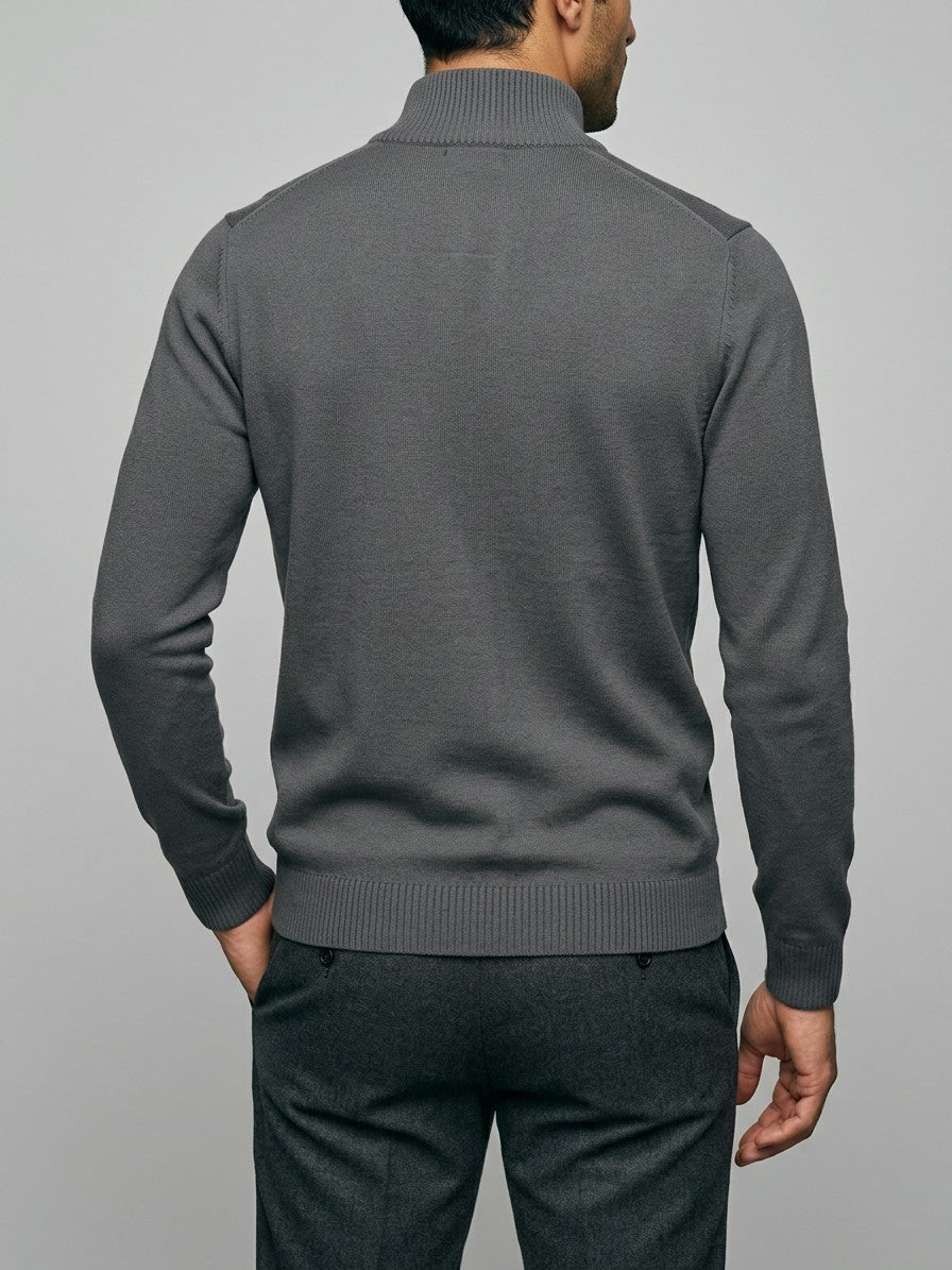 Sondrio Men's Quarter-Zip Stretch Knit Top — darkgray — back