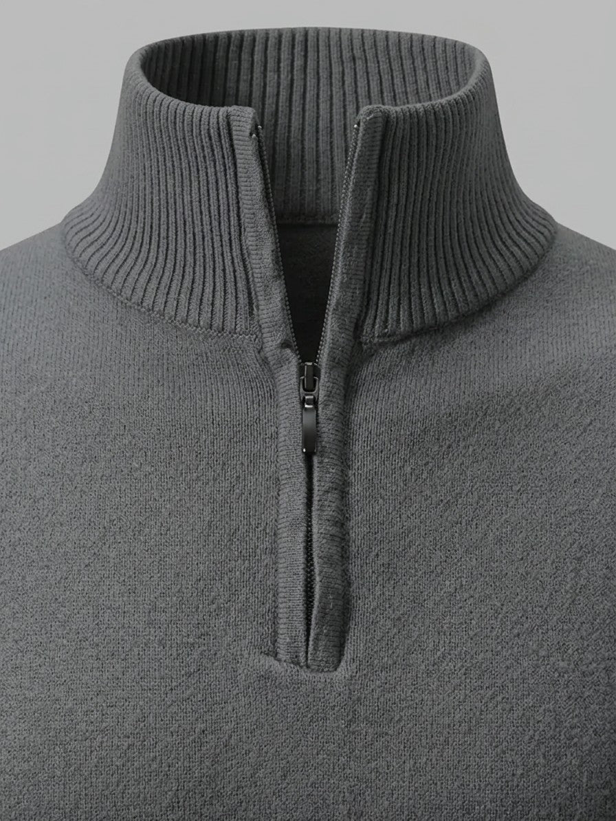 Sondrio Men's Quarter-Zip Stretch Knit Top — darkgray — detail-collar