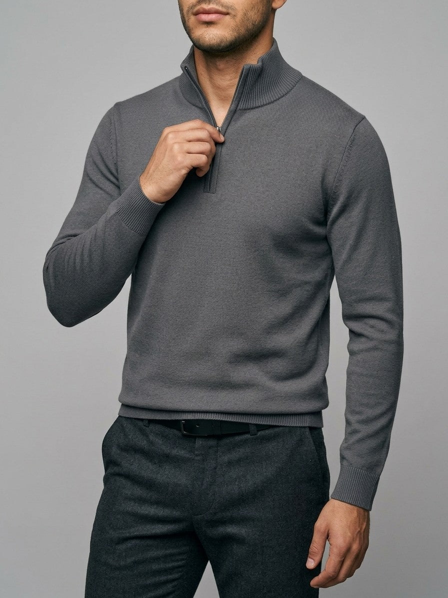Sondrio Men's Quarter-Zip Stretch Knit Top — darkgray — front