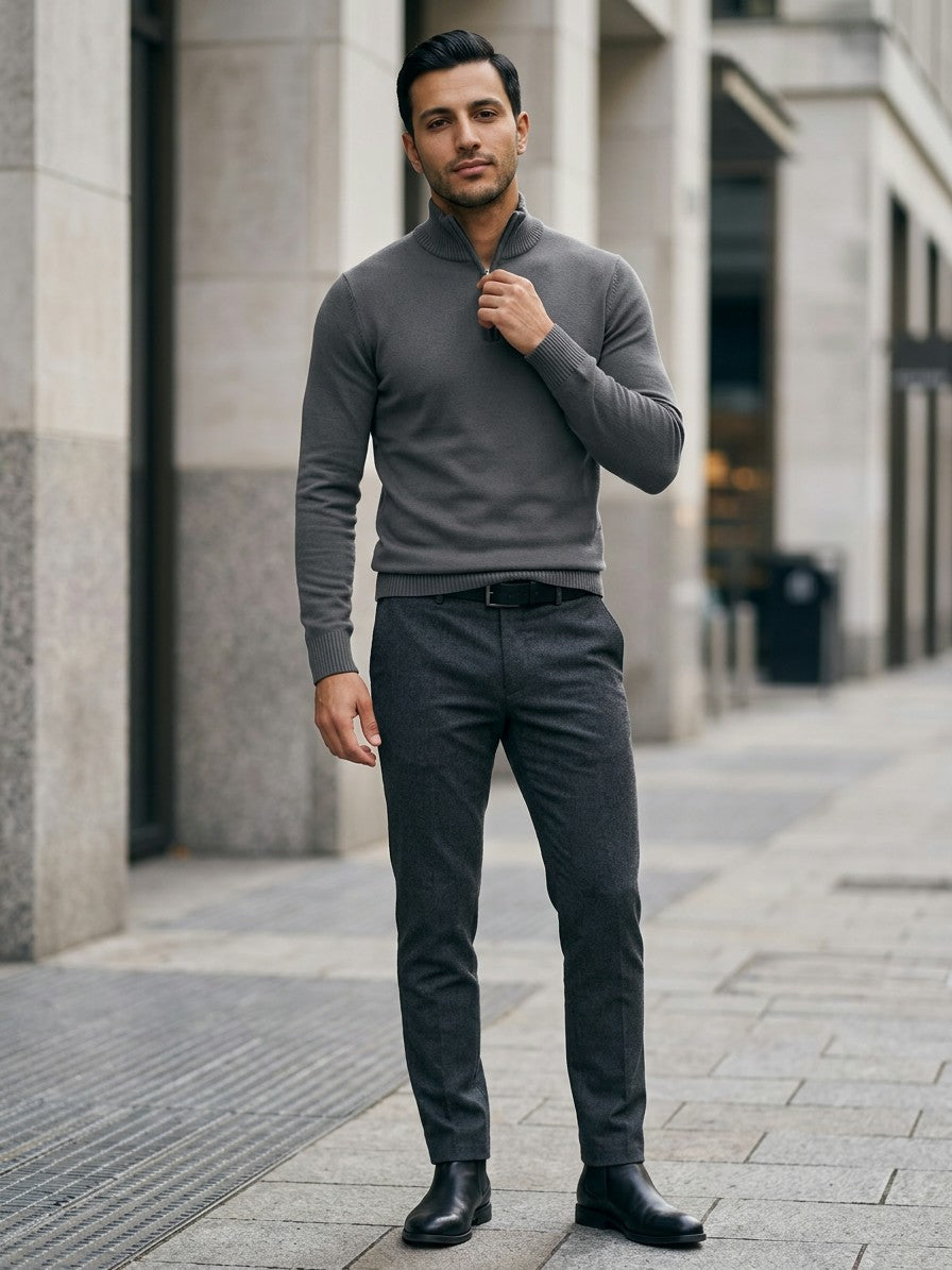 Sondrio Men's Quarter-Zip Stretch Knit Top — darkgray — lifestyle