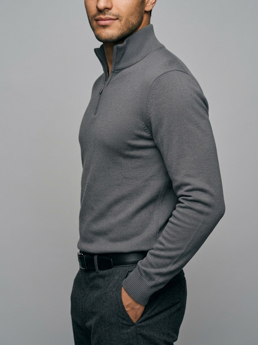 Sondrio Men's Quarter-Zip Stretch Knit Top — darkgray — side