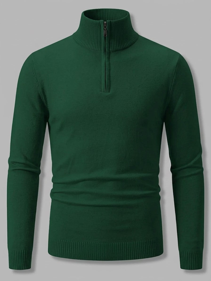 Sondrio Men's Quarter-Zip Stretch Knit Top — darkgreen — packshot