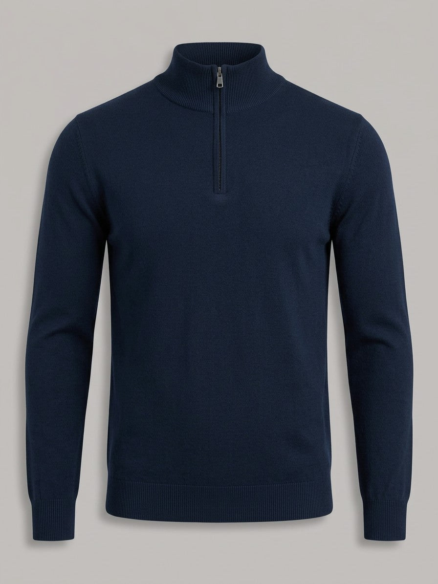 Sondrio Men's Quarter-Zip Stretch Knit Top — navy — packshot