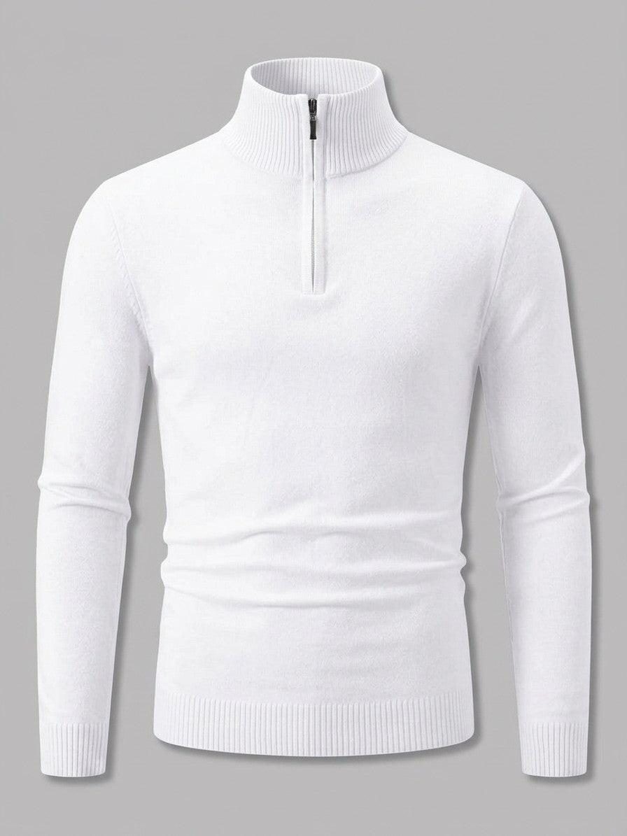 Sondrio Men's Quarter-Zip Stretch Knit Top — white — packshot
