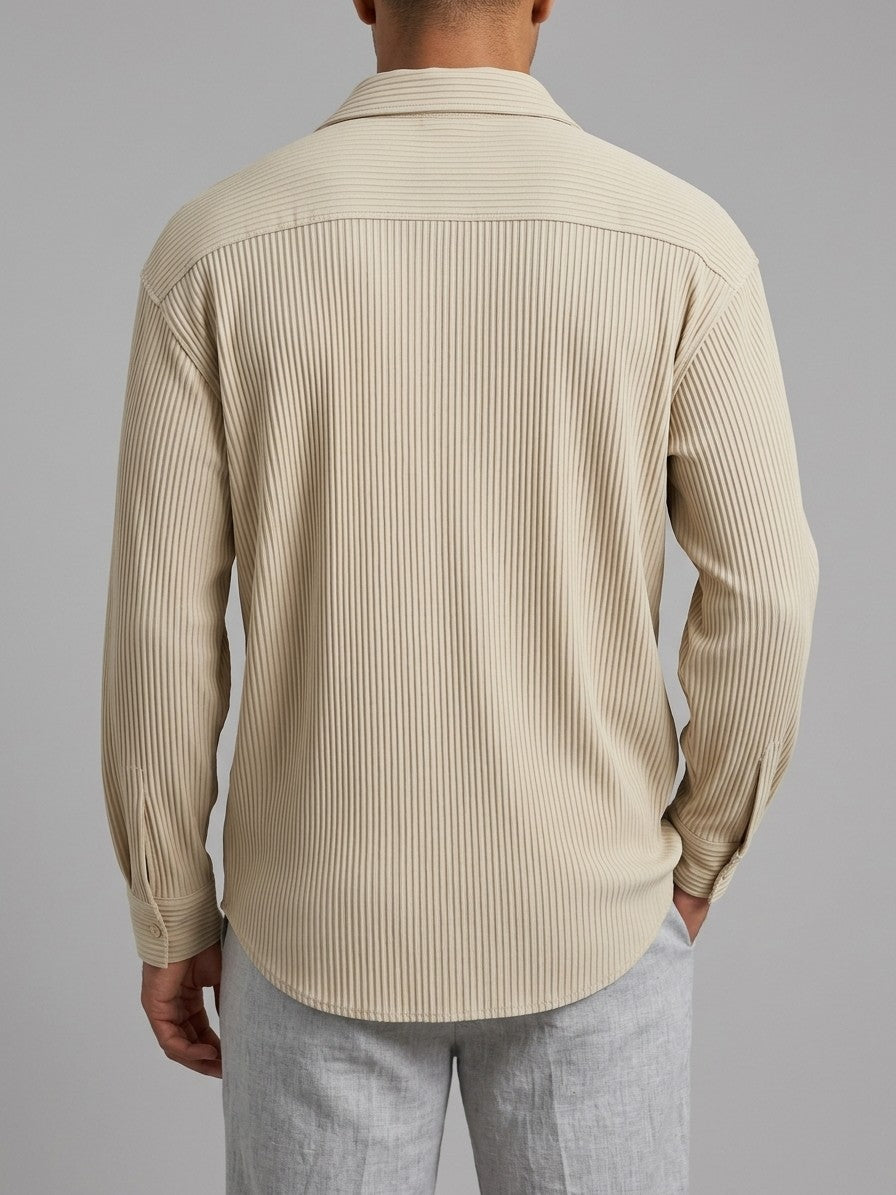 Sorento Men's Pleated Long Sleeve Button-Up Shirt — beige — back