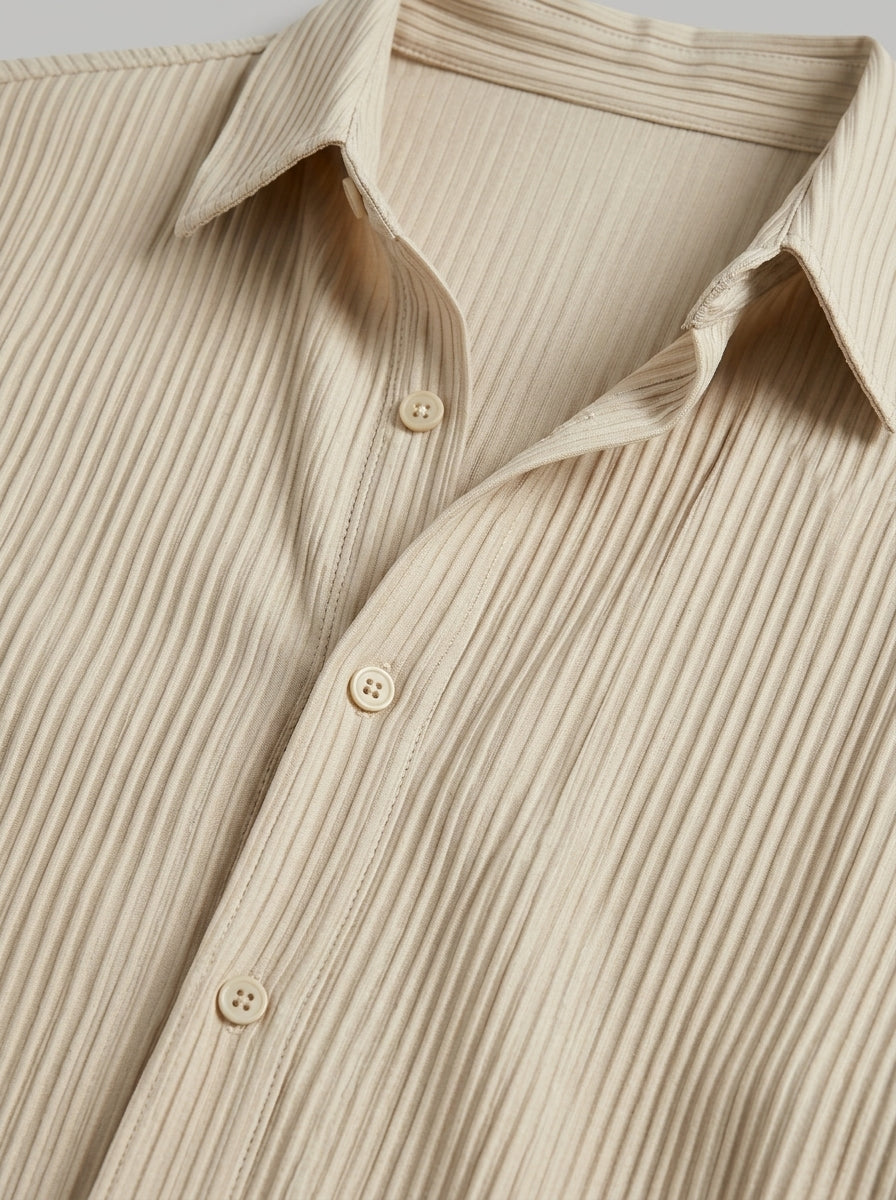 Sorento Men's Pleated Long Sleeve Button-Up Shirt — beige — detail