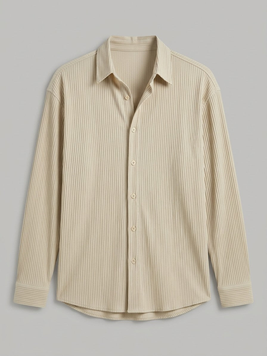 Sorento Men's Pleated Long Sleeve Button-Up Shirt — beige — packshot