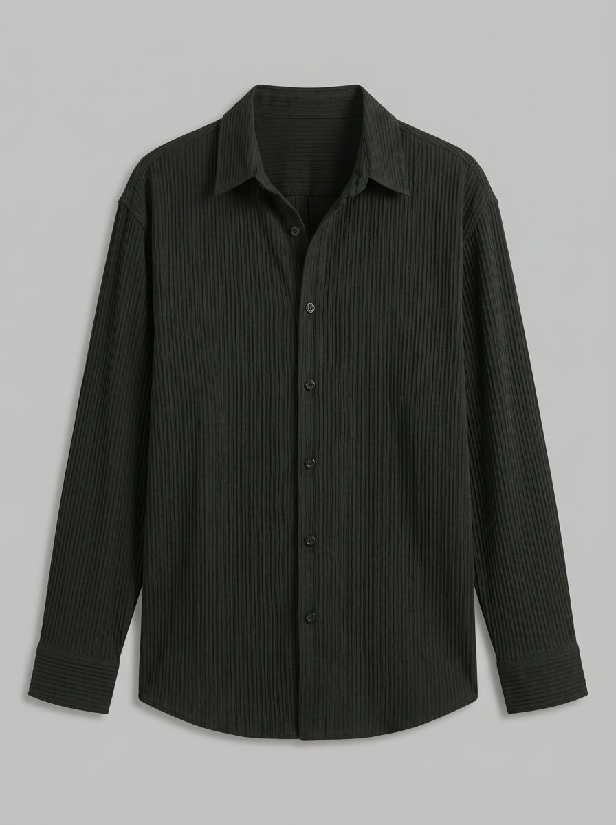 Sorento Men's Pleated Long Sleeve Button-Up Shirt — black — packshot