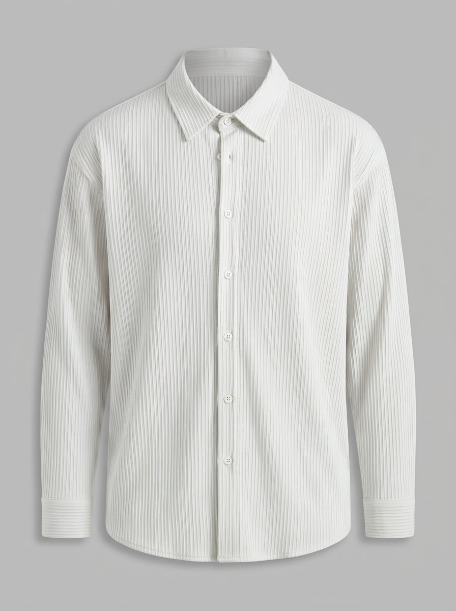 Sorento Men's Pleated Long Sleeve Button-Up Shirt — white — packshot