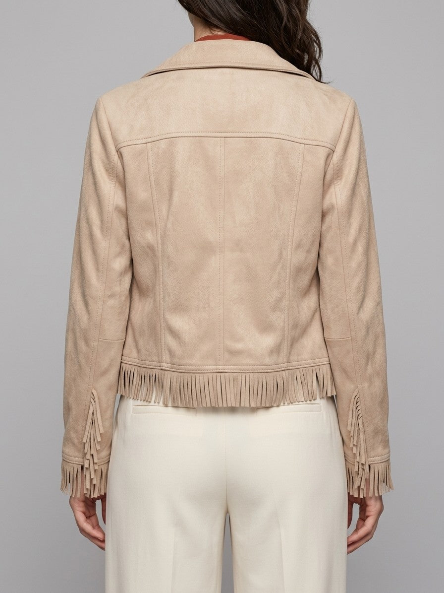 Soriano Women's Fringe Suede Moto Jacket — beige — back