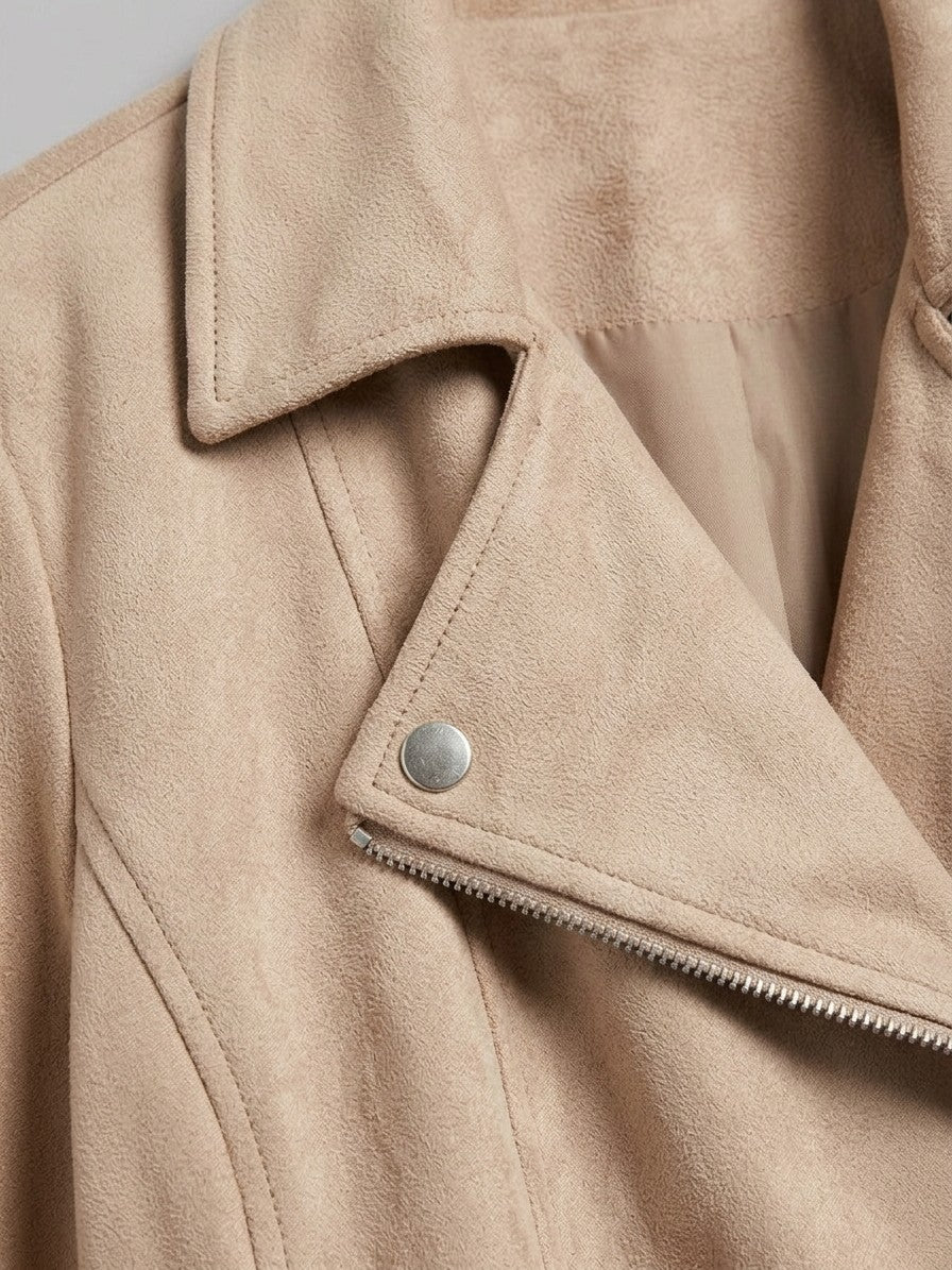 Soriano Women's Fringe Suede Moto Jacket — beige — detail-2