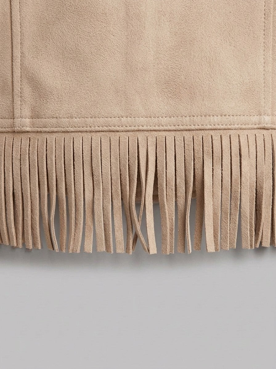 Soriano Women's Fringe Suede Moto Jacket — beige — detail