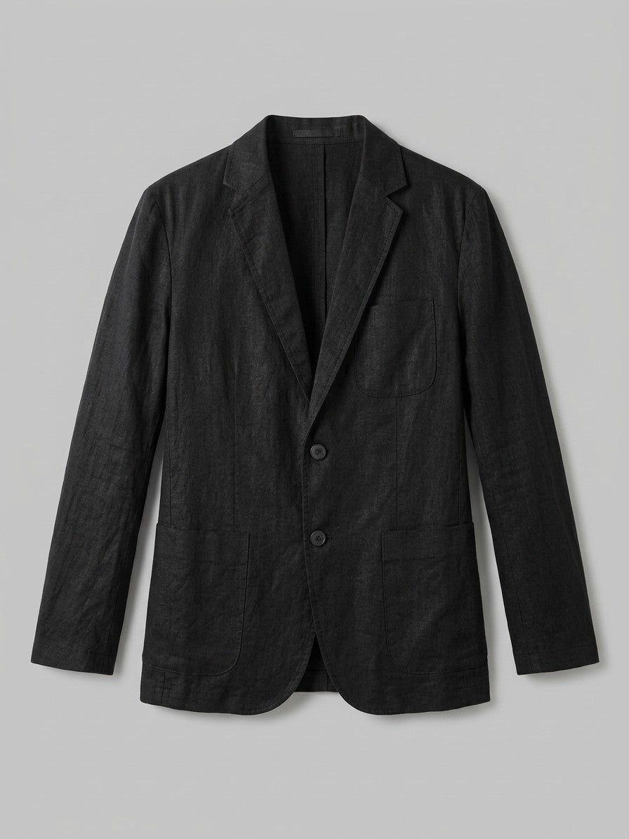 Sorico Men's Washed Linen Patch-Pocket Blazer — black — packshot