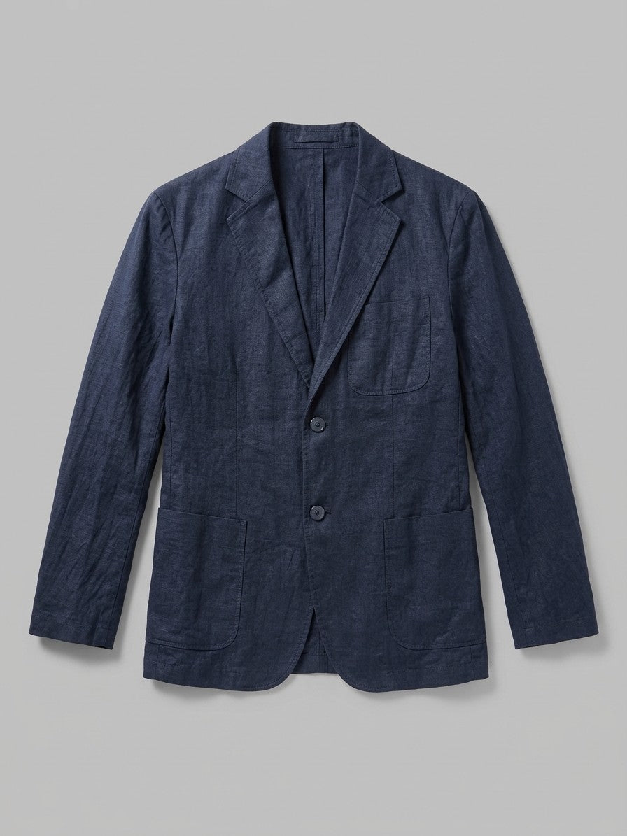 Sorico Men's Washed Linen Patch-Pocket Blazer — navy — packshot