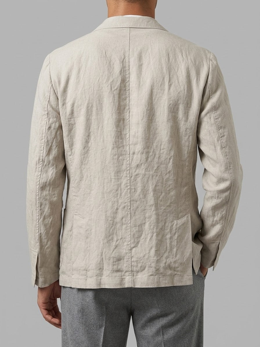 Sorico Men's Washed Linen Patch-Pocket Blazer — stonebeige — back
